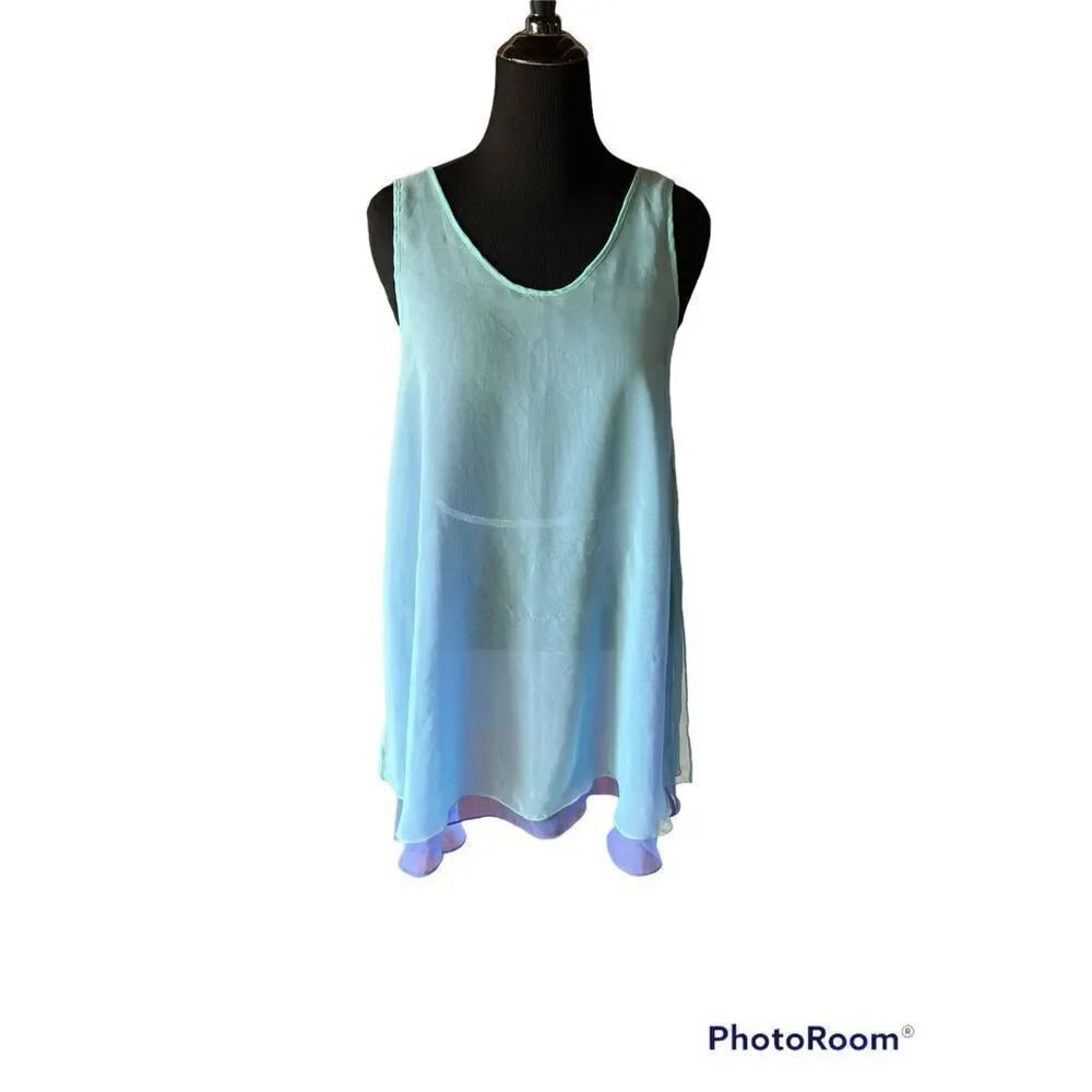 Vintage gold label Victorias secrets sheer blue purple tank babydoll tunic M